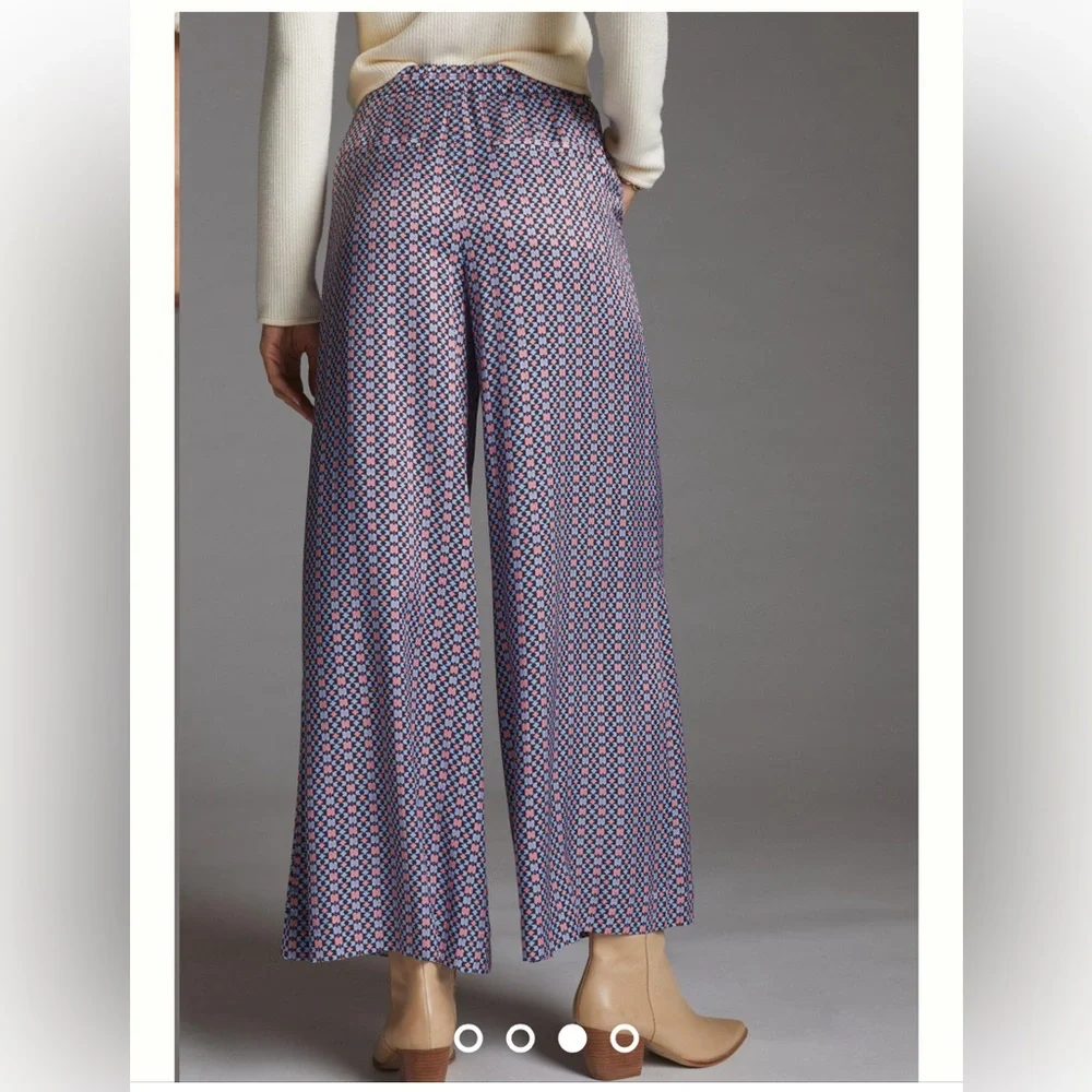 Anthropologie Maeve Wide Leg Pants in light blue/pink pattern - Picture 9 of 9